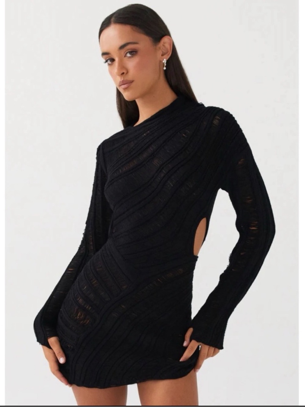 Peppermayo Black Knit Mini Dress with Side Cutout